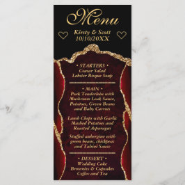 Menu Casamento de Mármore Ágata Brilho Dourado e Vermel
