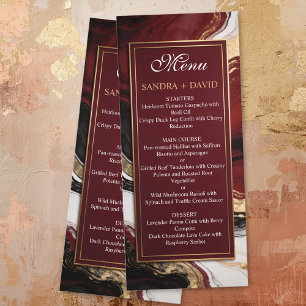 Menu Casamento de Mármore Burgundy e Dourado Elegante