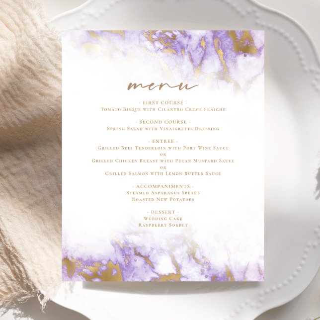 Menu Casamento de mármore Dourado da Lavanda de or (Criador carregado)