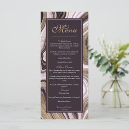 Menu Casamento de Mármore Dourado e Roxo Elegante