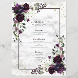 Menu Casamento de Mármores Dourados com Plum Purple Wat