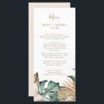 Menu Casamento de Mauve Dourado Tropical Botânica<br><div class="desc">Coordenar o menu de casamento de design de flores tropicais botânicas é personalizado com seu nome,  data de casamento e texto do menu.</div>