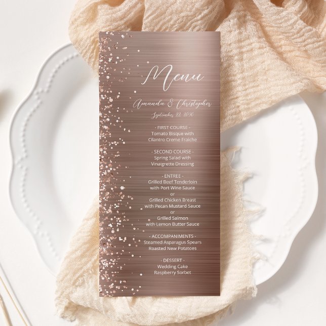 Menu Casamento de Metal Escovado com Brilho em Rose Gol (Criador carregado)