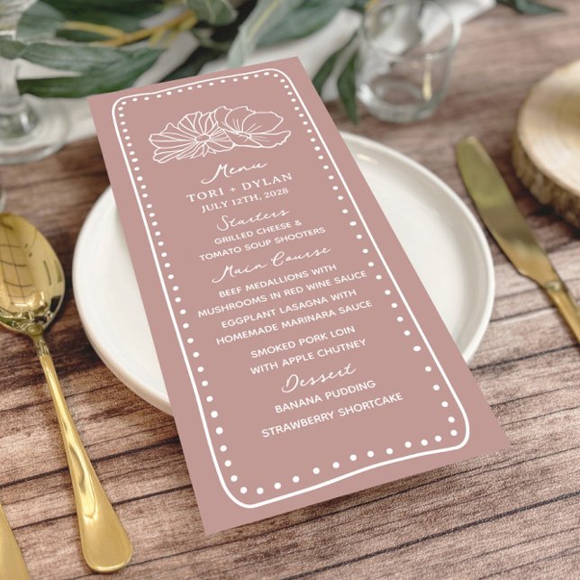 Menu Casamento de Moldura de Mão Rosa Floral (Criador carregado)