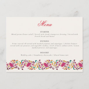 Menu Casamento de Moldura Floral Romântica Pearl Swan
