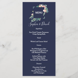 Menu Casamento de Moldura Verde Flores Brancas Cor-de-Á