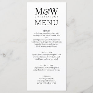 Menu Casamento de Monograma Branco Negro