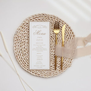 Menu Casamento de monograma da crista botânica Elegante