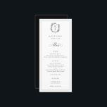 Menu Casamento de Monograma de Crest Botânico<br><div class="desc">Monograma de Crest Botânico,  menu de casamento. Vintage inspirou crista adornada com galhos botânicos. Características,  tipografia negra elegante e elegante.</div>