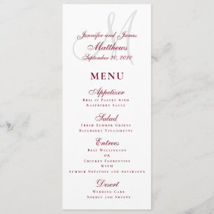 Menu Casamento de Monograma de Script Burgundy do Caso