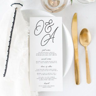 Menu Casamento de Monograma de Script Preto e Branco So