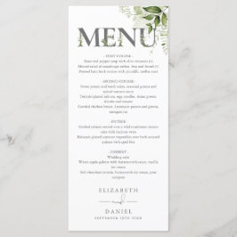 Menu Casamento de Monograma de Tipografia Floral Verde