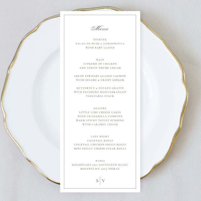 Menu Casamento de Monograma Elegante em Verde Sage em M (Criador carregado)