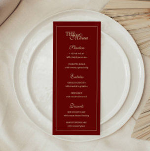Menu Casamento de Monograma Elegante em Vermelho Vinho