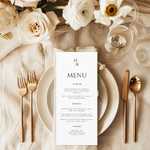 Menu Casamento de Monograma Elegante Moderno Negro e Br