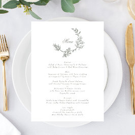Menu Casamento de Monograma Floral de Wreath Verde Sage