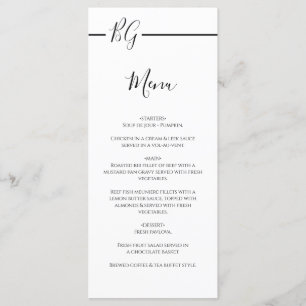 Menu Casamento de Monograma Minimalista Preto e Branco