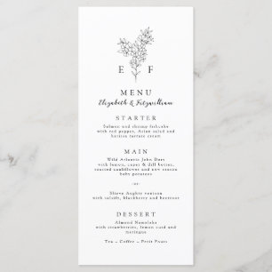 Menu Casamento de Monograma Mínimo Simples de Cereja