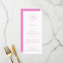 Menu Casamento de Monograma Rosa Floral de Diamond