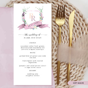 Menu Casamento de monograma roxo com mave empoeirada co