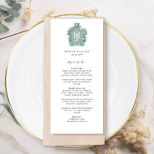 Menu Casamento de Monograma Verde Elegante e Eterno