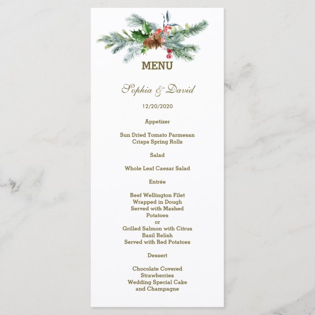 Menu Casamento de Natal Charming Pine Cone Berry (Frente)