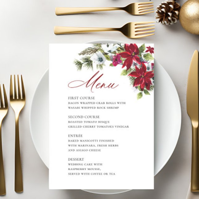 Menu Casamento de Natal da Poinsettia Vermelha Elegante (Criador carregado)
