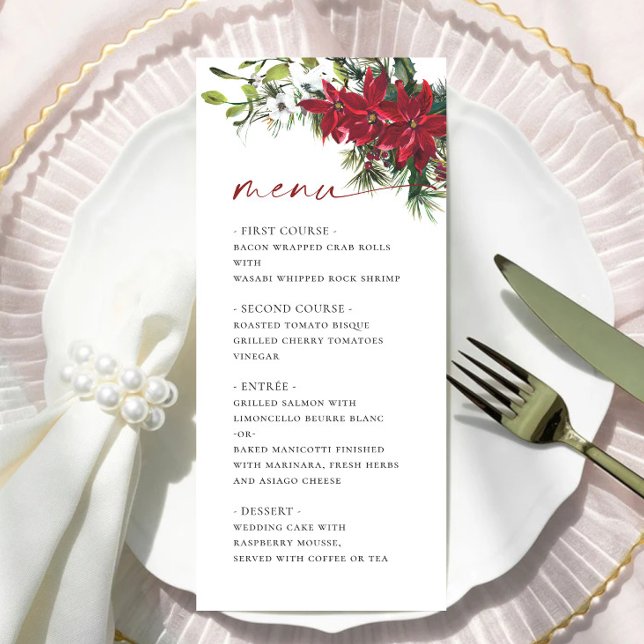 Menu Casamento de Natal da Poinsettia Vermelha Elegante (Criador carregado)