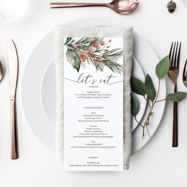 Menu Casamento de Natal Elegante Watercolor (Criador carregado)