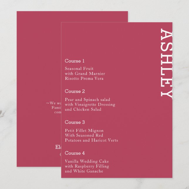 Menu Casamento de Nome de Convidado Personalizado Magen (Frente/Verso)