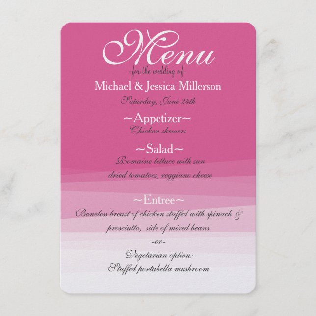 Menu Casamento de Omã Cor de Água Rosa Chic (Frente)
