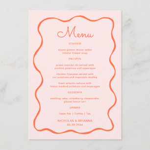 Menu Casamento de Onda Rosa e Laranja Desenhada à Mão