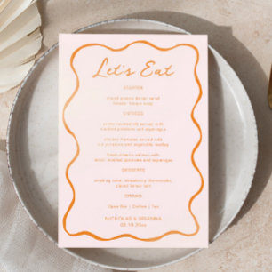 Menu Casamento de Onda Rosa e Laranja Desenhada à Mão