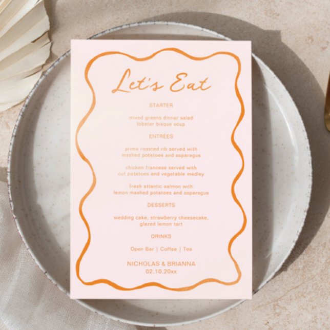 Menu Casamento de Onda Rosa e Laranja Desenhada à Mão (Criador carregado)