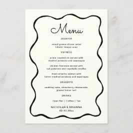 Menu Casamento de Ondas de Desenho de Mão Preta e Branc