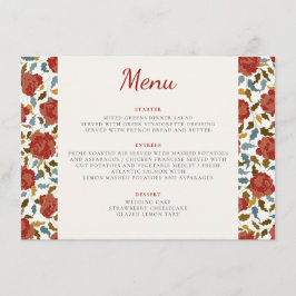 Menu Casamento de Ouro de Rosa vermelha Elegante Dusty