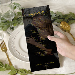 Menu Casamento de ouro moderno e fotografia negra
