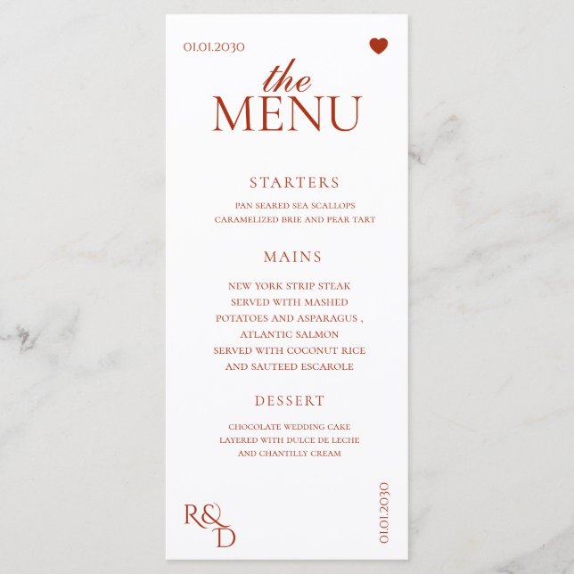 Menu Casamento de Outono com Folhas Vermelhas Elegantes (Frente)