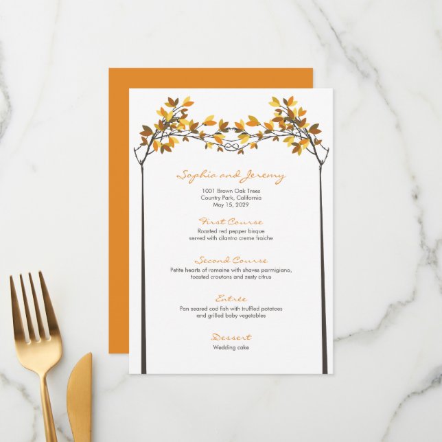 Menu Casamento de outono de Árvores de Amor Sem Coragem (Frente/Verso In Situ)