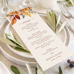 Menu Casamento de outono Elegante<br><div class="desc">O Elegante Fall Leaves Autumn Wedding Menu apresenta um belo buquê de folhas do outono em ferrugem,  amarela,  dourada,  mostarda,  castanha e roxa.</div>