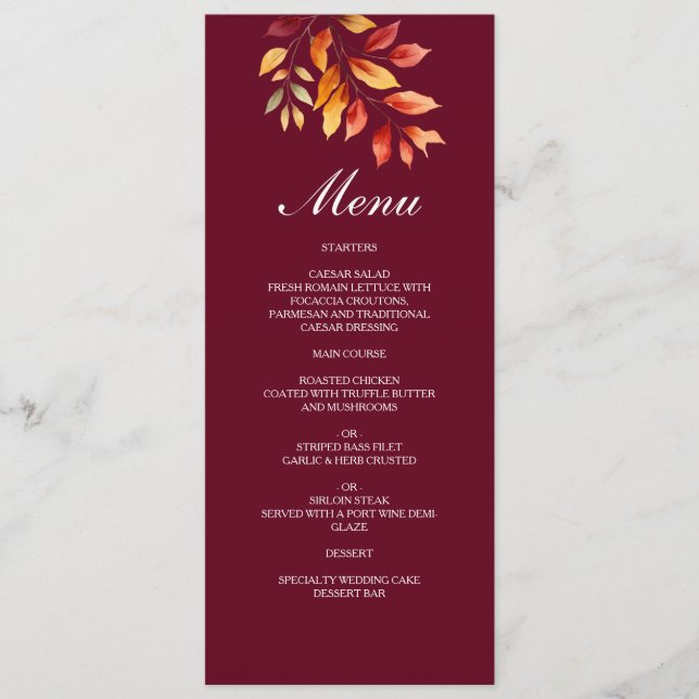 Menu Casamento de Outono em Borgonha (Frente)