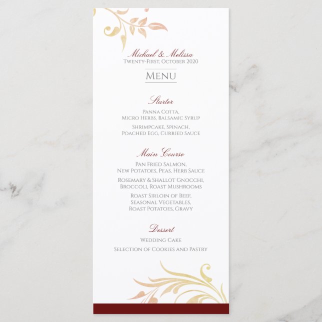 Menu Casamento de Outono em Espiral (Frente)