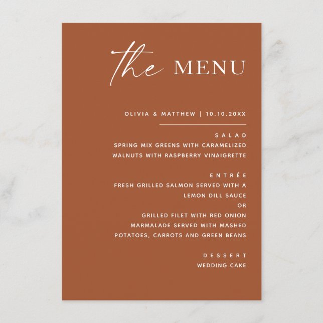Menu Casamento de Outono em Sienna | Deserto Marrom Ter (Frente)
