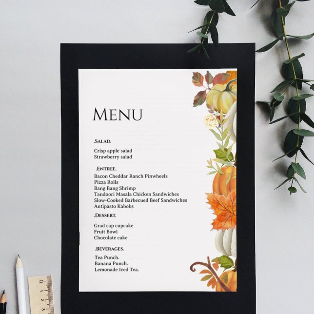 Menu Casamento de outono Folhas de abóbora de outono ca (Criador carregado)