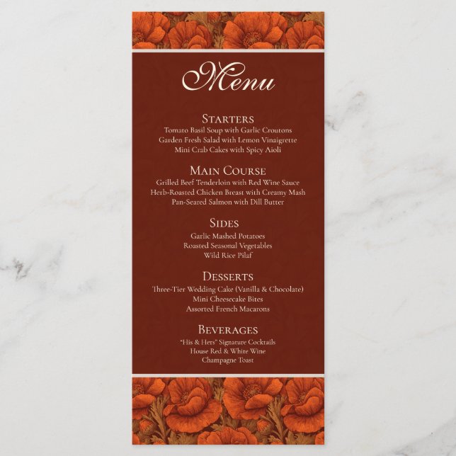 Menu Casamento de Outono Temático Boho Anêmonas (Frente)