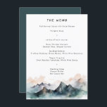 Menu Casamento de Paisagem de Montanha de Aquarela Mode<br><div class="desc">Cartão de Menu de Casamento de Montanha Mínima Moderna Paisagem de Água</div>