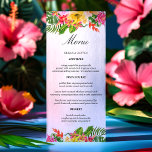 Menu Casamento de Palmas Florais Tropicais de Hibiscus<br><div class="desc">Transportem seus convidados para um paraíso tropical com este vibrante menu de casamento. Apresentando flores luxuosas de hibisco, folhas de palma balançando, e um fundo de aquarela suave, este desenho dá o tom para uma celebração relaxada e elegante. Personalize com suas seleções deliciosas de menu para um toque verdadeiramente personalizado....</div>