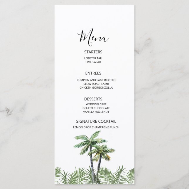 Menu Casamento de Palmeira em Aquarela Moderna (Frente)
