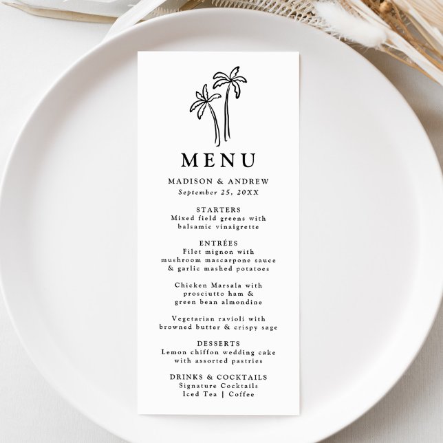 Menu Casamento de Palmeiras Pretas Desenhadas à Mão Mod (Criador carregado)