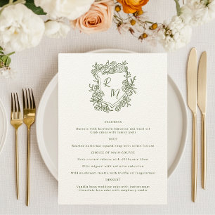 Menu Casamento de Pancada de Monograma Verde Floral Des